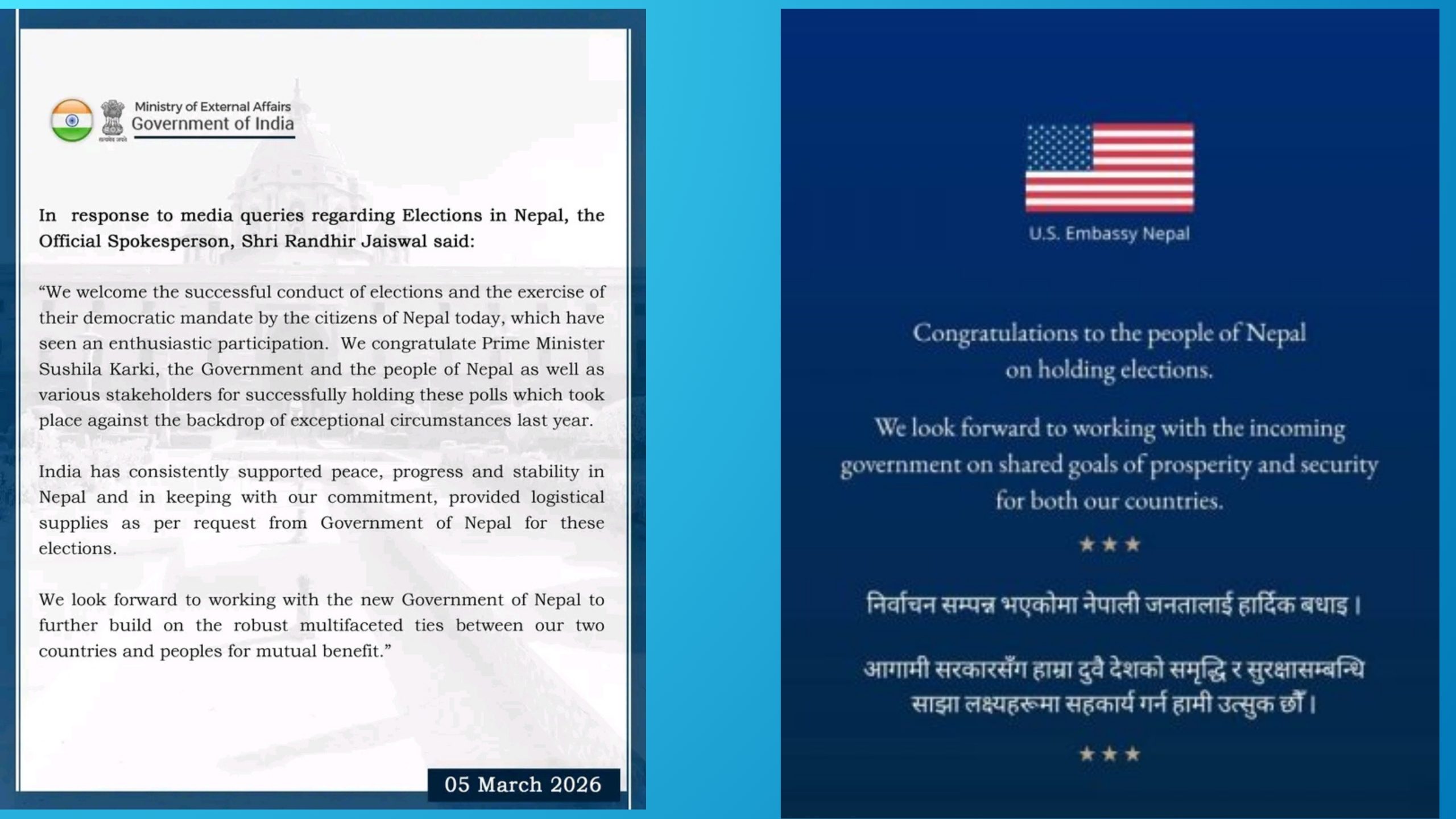 अमेरिका र भारतले नेपालमा बन्ने नयाँ सरकारसँग सहकार्य गर्ने